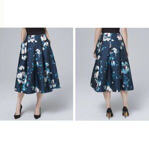 WHBM Women's Teal Blue Floral Print Full Midi Skirt in size 6 NEW NWT MSRP $160